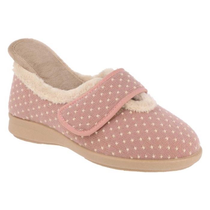 Women's Wide Fit DB Snowdrop Slippers in Rose Star Stitched Textile - Image 1