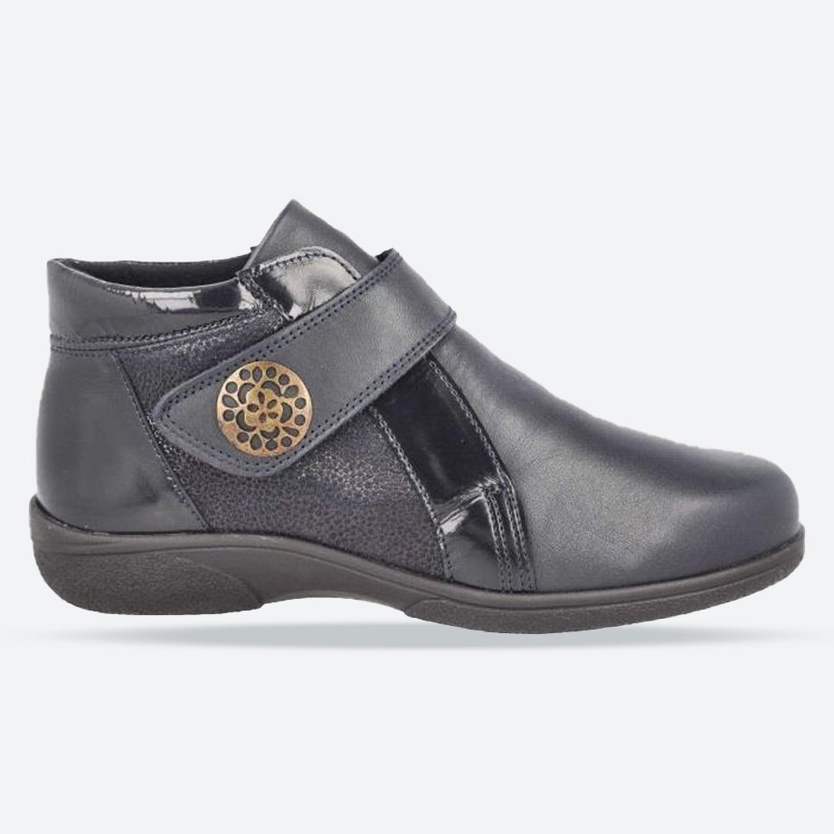 Women's Wide Fit DB Celeste Boots in Black Leather / Patent / Stretch - Image 14