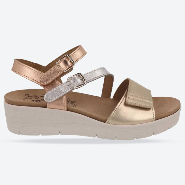 Women's Wide Fit DB Honor Sandals in Gold / Bronze / Silver Leather - Image 1