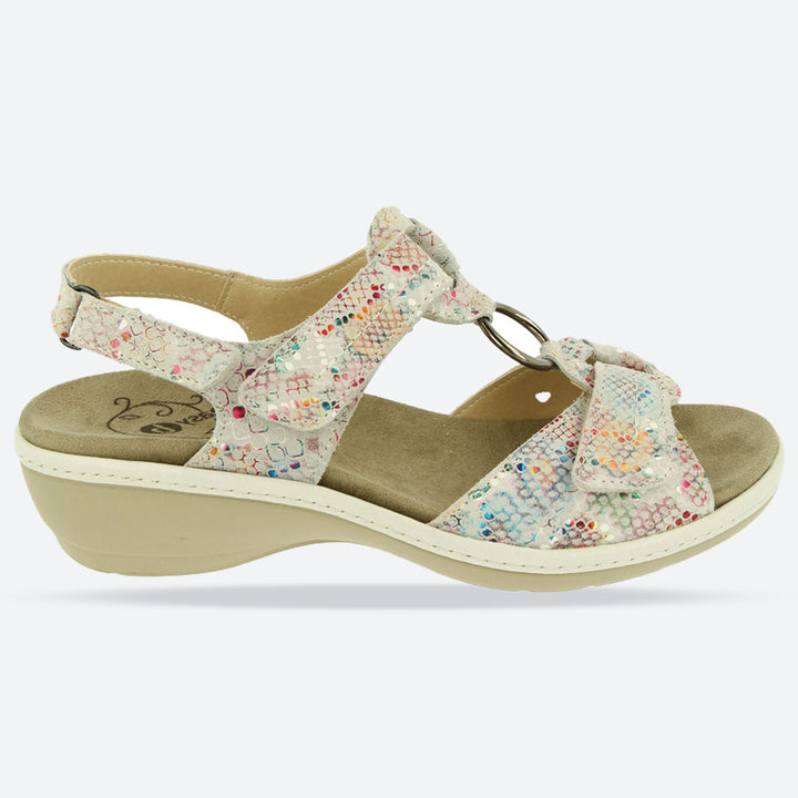Sandalias DB Turtle de ajuste ancho para mujer in Ante Beige Jaspeado - Image 1