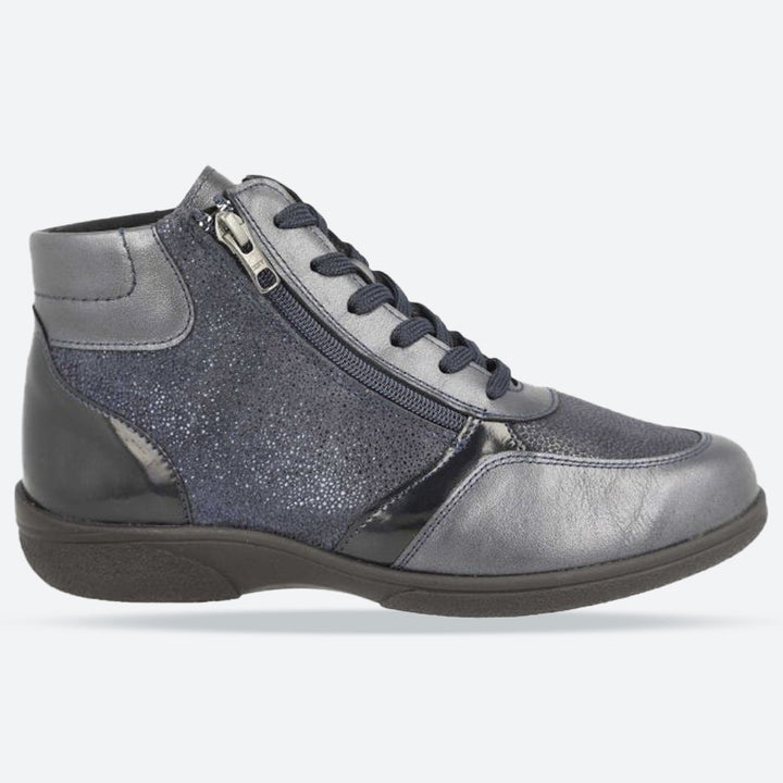 Women's Wide Fit DB Nova Boots in Black Leather / Patent / Stretch - Image 1