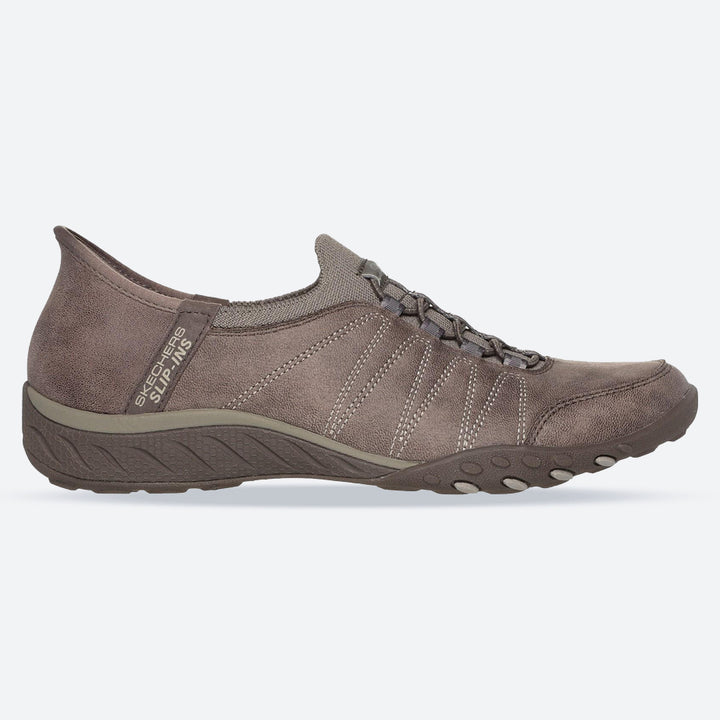 Women's Relaxed Fit Skechers 100615 Slip-ins Breathe Easy Home Body Shoes in Dark Taupe - Image 1