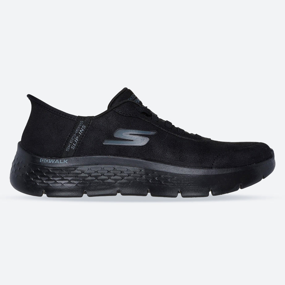 Women's Wide Fit Skechers 124837 Slip-ins Go Walk Flex Mali Trainers in Black - Image 1