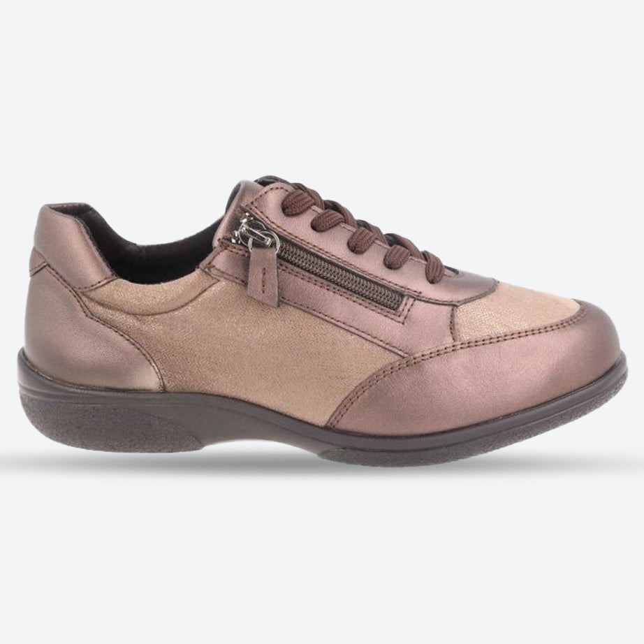 Women's Wide Fit DB Wayfaring Trainers in Brown Leather / Taupe Stretch - Image 1