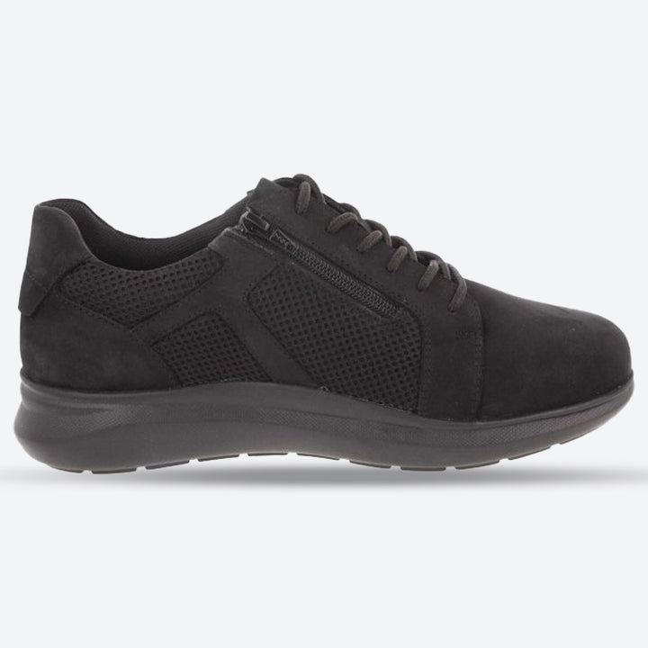 Men's Wide Fit DB Samuel Zip/Lace Up Trainers in Black Leather / Black Mesh - Image 1