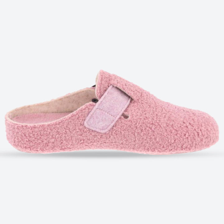 Women's Wide Fit DB Gill Buckle Mule Slippers in Pink Fleece - Image 1