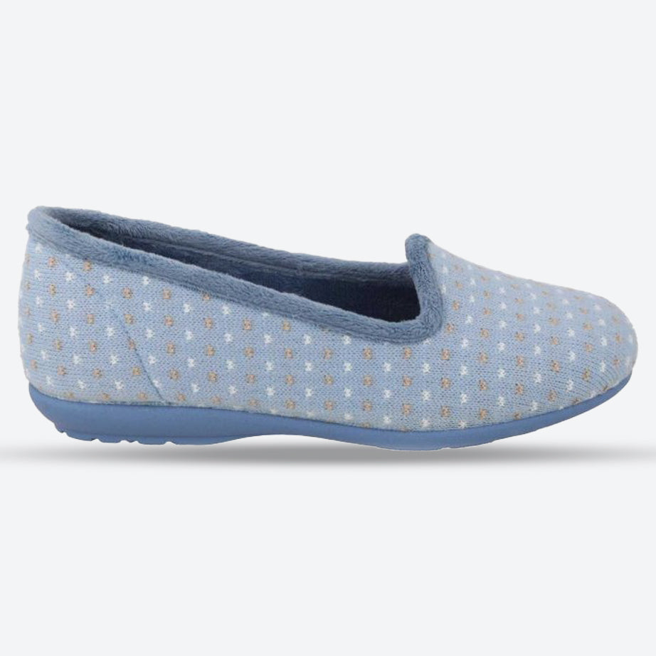 Women's Wide Fit DB Lacey Slip-on Slippers in Blue Multi Textile - Image 1