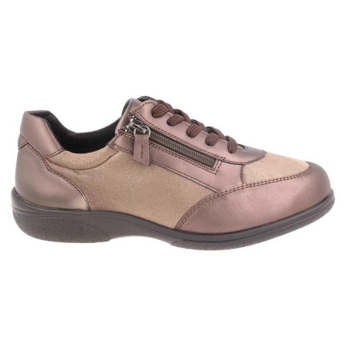 Women's Wide Fit DB Wayfaring Trainers in Brown Leather / Taupe Stretch - Image 2