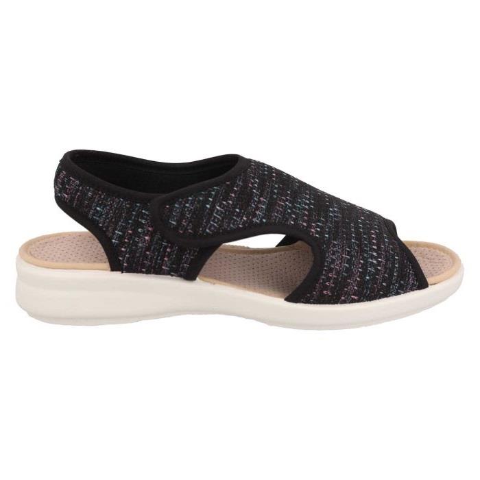 Women's Wide Fit DB Ragwort Sandals in Black Multi Stretch - Image 1
