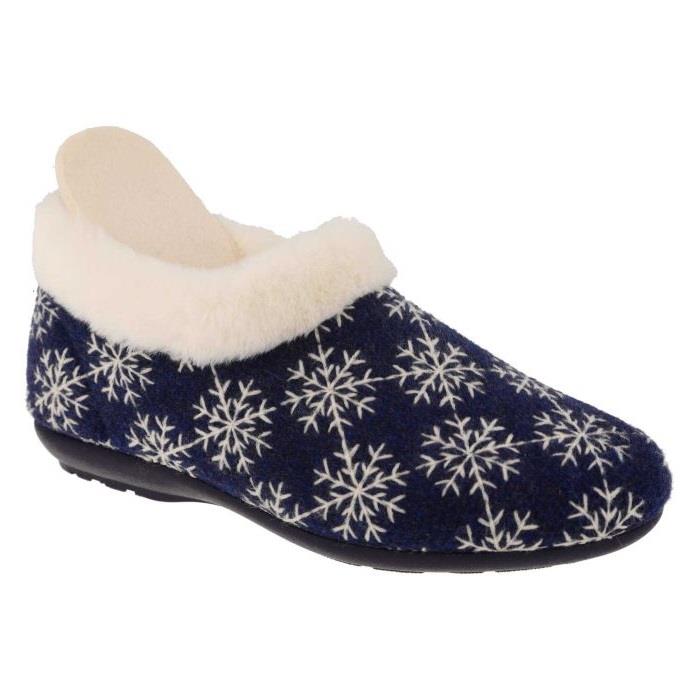 Women's Wide Fit DB Libby Slippers in Navy / White Snowflake - Image 1