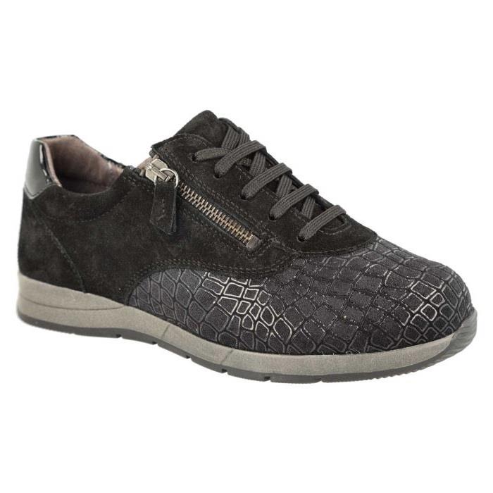 Women's Wide Fit DB Cumulus Trainers in Black Suede / Stretch / Patent - Image 3