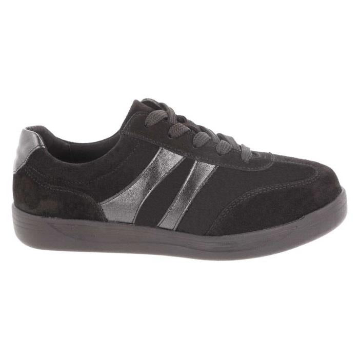 Women's Wide Fit DB Hannah Lace Up Trainers in Black Suede - Image 1