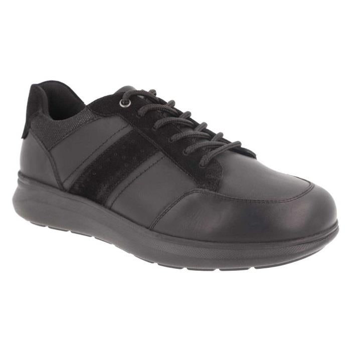 Men's Wide Fit DB Owen Lace Up Trainers in Black Leather / Black Suede - Image 1