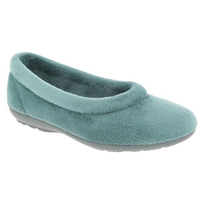 Women's Wide Fit DB Jade Slippers in Green Velour - Image 6