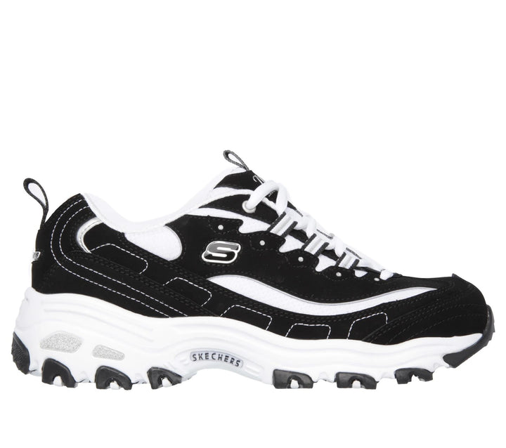 Women's Wide Fit Skechers 11930 D'Lites Biggest Fan Trainers in Black/White - Image 1