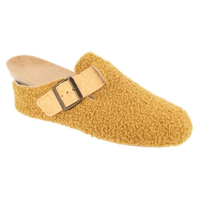 Women's Wide Fit DB Gill Buckle Mule Slippers in Pink Fleece - Image 1