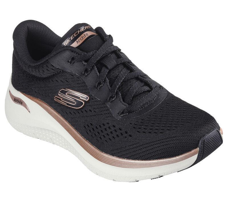 Women's Wide Fit Skechers Arch Fit 150067 2.0 Glow The Distance Trainers in Black/Rose Gold - Image 3
