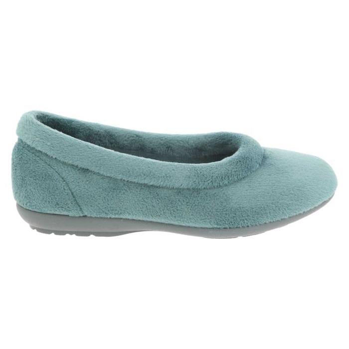 Women's Wide Fit DB Jade Slippers in Green Velour - Image 5
