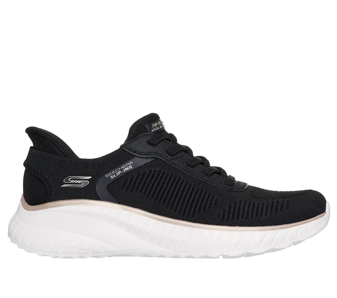 Women's Wide Fit Skechers Slip-ins 117497 Waves Bobs Sport Squad Trainers - Black/Gold in Black/Gold - Image 2