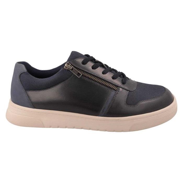 Men's Wide Fit DB Noah Shoes in Navy Leather / Navy Mesh - Image 1