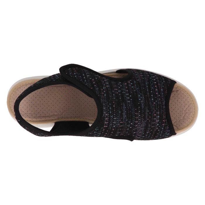 Women's Wide Fit DB Ragwort Sandals in Black Multi Stretch - Image 1