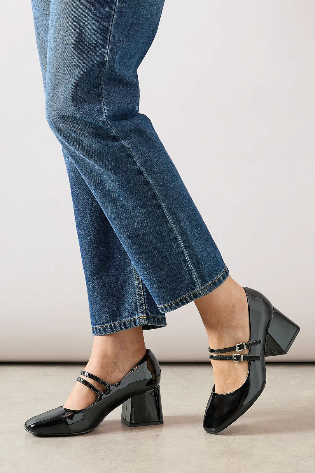 Women's Wide Fit Good For The Sole Dawn Faux Double Mary Jane Court Shoes in True Black - Image 3