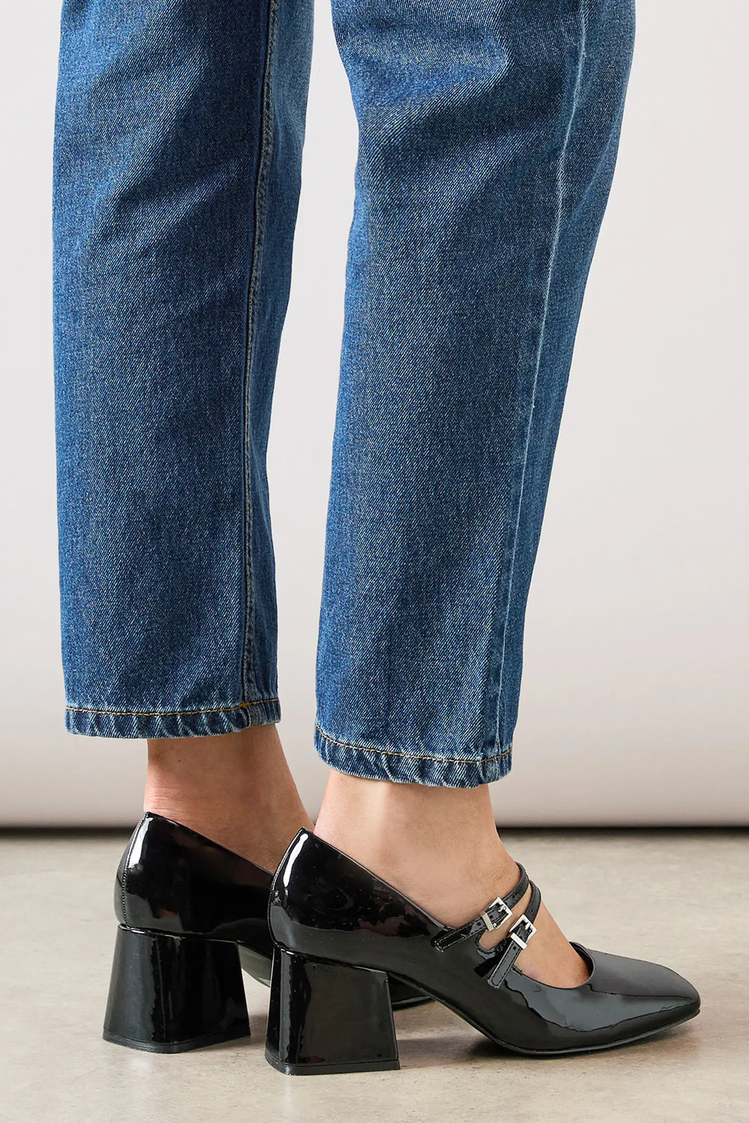 Women's Wide Fit Good For The Sole Dawn Faux Double Mary Jane Court Shoes in True Black - Image 2