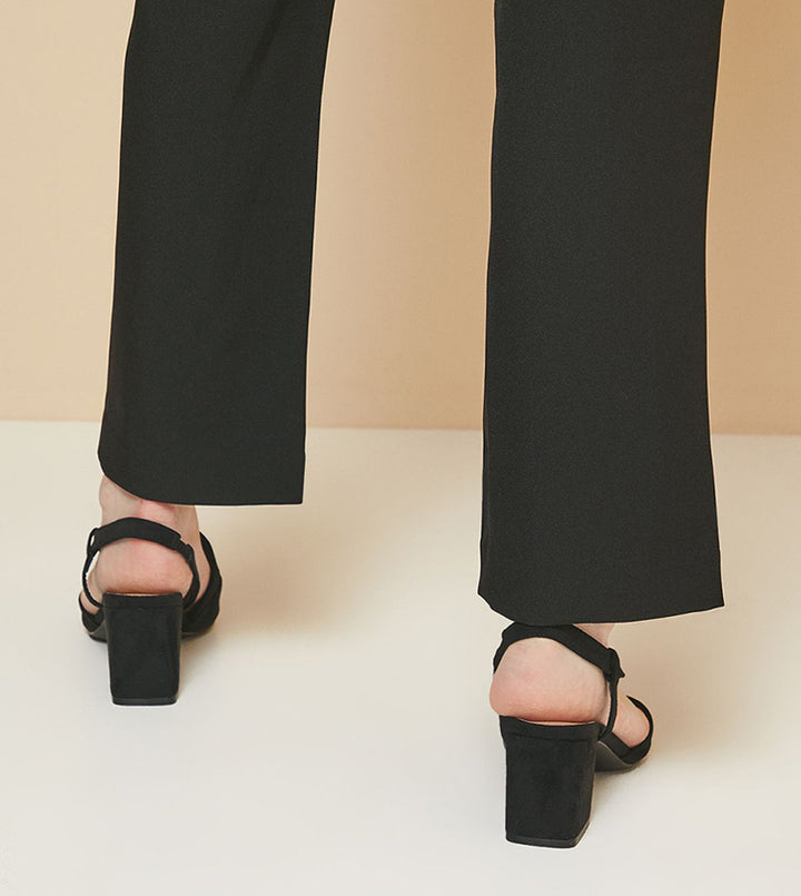 Women's Wide Fit Wallis Eve Asymmetric Strap Block Heel Pointed Court Shoes in Natural Black - Image 1