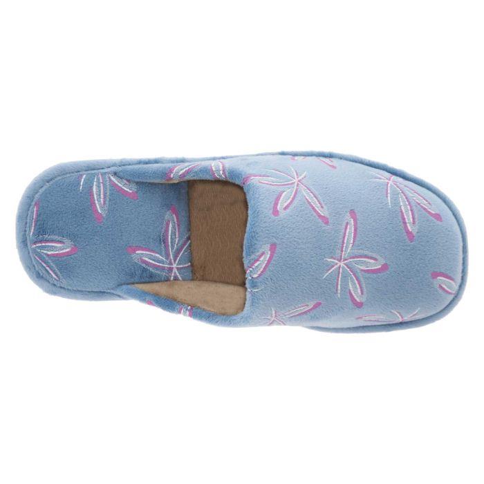 Women's Wide Fit DB Balsam Mule Slippers in Blue Floral Velour - Image 1