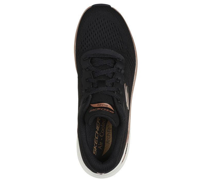 Women's Wide Fit Skechers Arch Fit 150067 2.0 Glow The Distance Trainers in Black/Rose Gold - Image 1