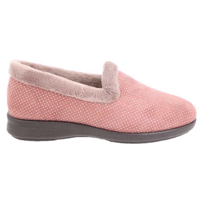 Women's Wide Fit DB Betony Slippers in Rose Velour / Shiny Dot - Image 7