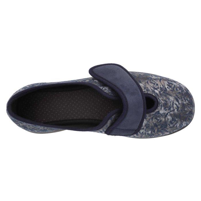 Women's Wide Fit DB Lavender Slippers in Blue Floral Stretch Textile - Image 9