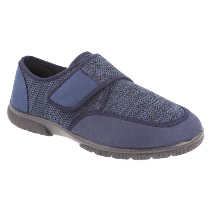 Men's Wide Fit DB Gavin Velcro Slippers in Navy Stretch / Navy Suedette - Image 1