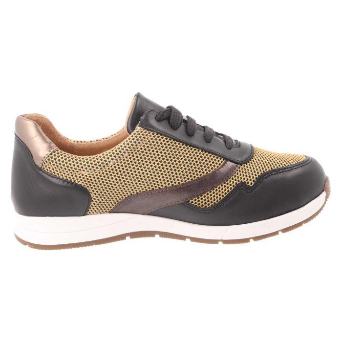 Women's Wide Fit DB Ava Lace Up Trainers in Black Leather / Gold Mesh - Image 3