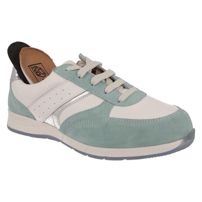 Women's Wide Fit DB Miriam Trainers in Blue Suede / White Leather - Image 12
