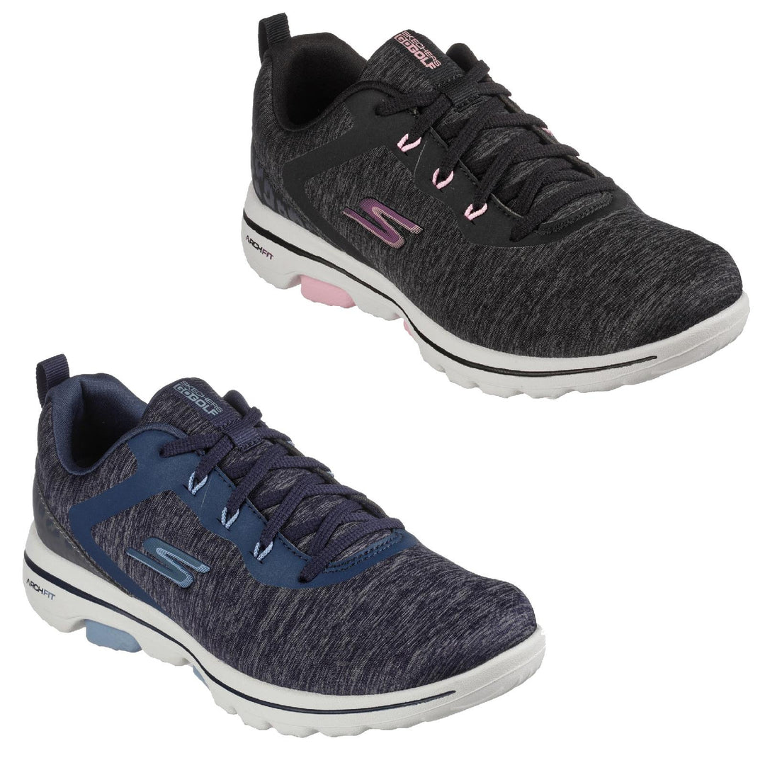 Women's Wide Fit Skechers Go Golf Walk 5 Trainers in Black/White - Image 11
