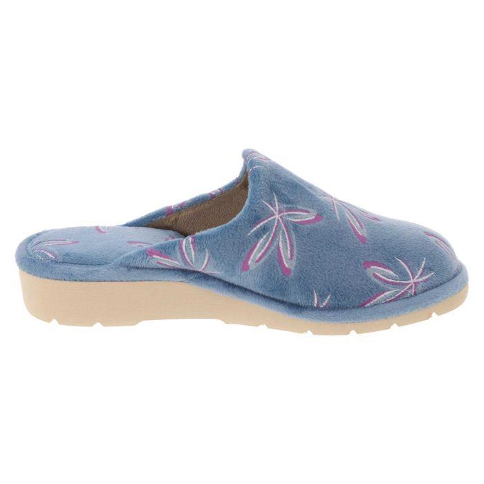Women's Wide Fit DB Balsam Mule Slippers in Blue Floral Velour - Image 2