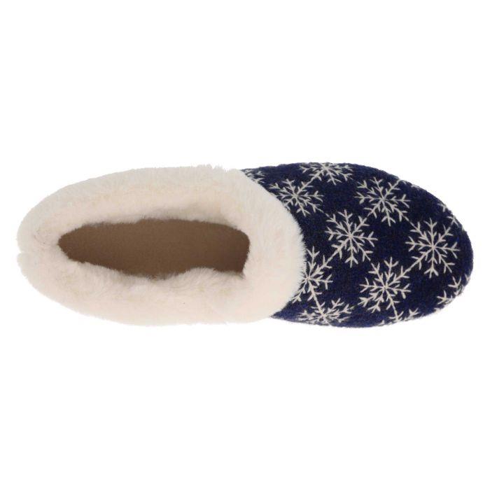 Women's Wide Fit DB Libby Slippers in Navy / White Snowflake - Image 1