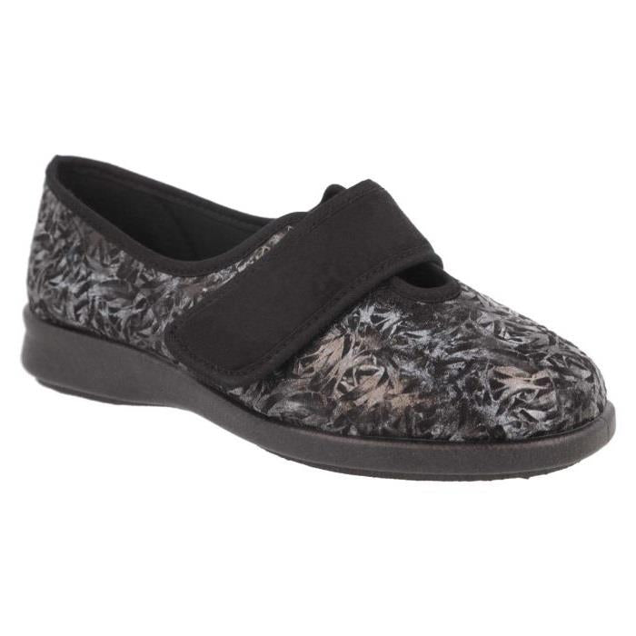 Women's Wide Fit DB Lavender Slippers in Blue Floral Stretch Textile - Image 3