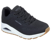 Mujer Wide Fit Skechers 73690 Uno - Stand On Air Walking Trainers - Negro/Blanco