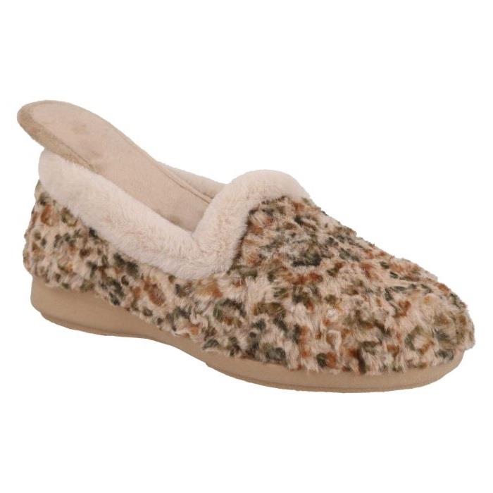 Women's Wide Fit DB Paige Slip on Slippers in Beige Multi Textile - Image 6