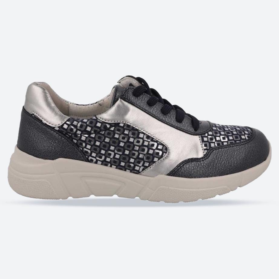 Women's Wide Fit DB Lauren Trainers in Navy / Silver / Leather / Multi - Image 1