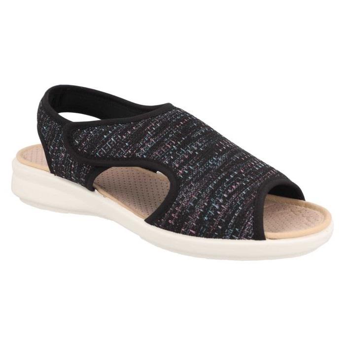 Women's Wide Fit DB Ragwort Sandals in Black Multi Stretch - Image 3