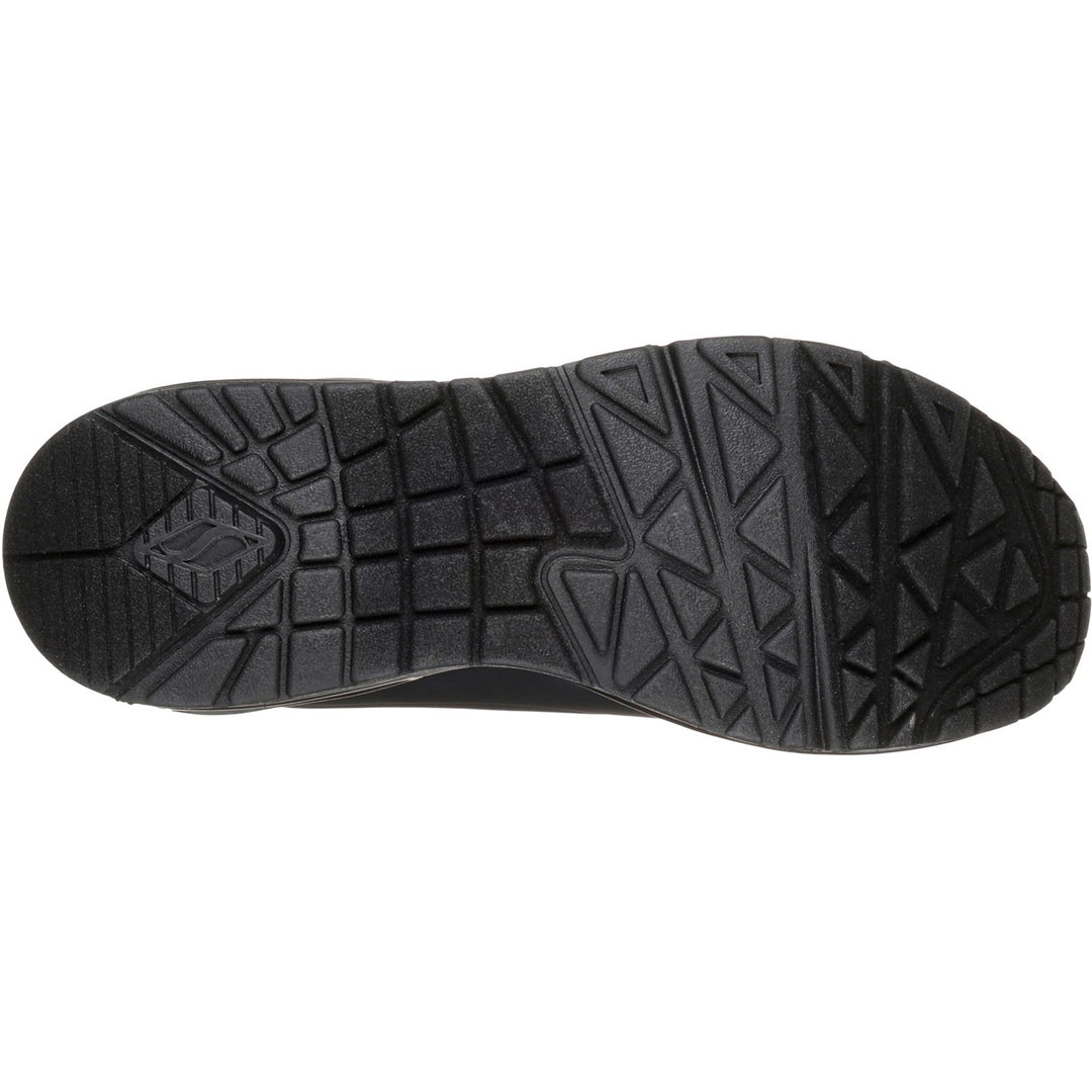 Women's Wide Fit Skechers 73690 Uno Stand On Air Walking Street Wear Trainers - Black/Black