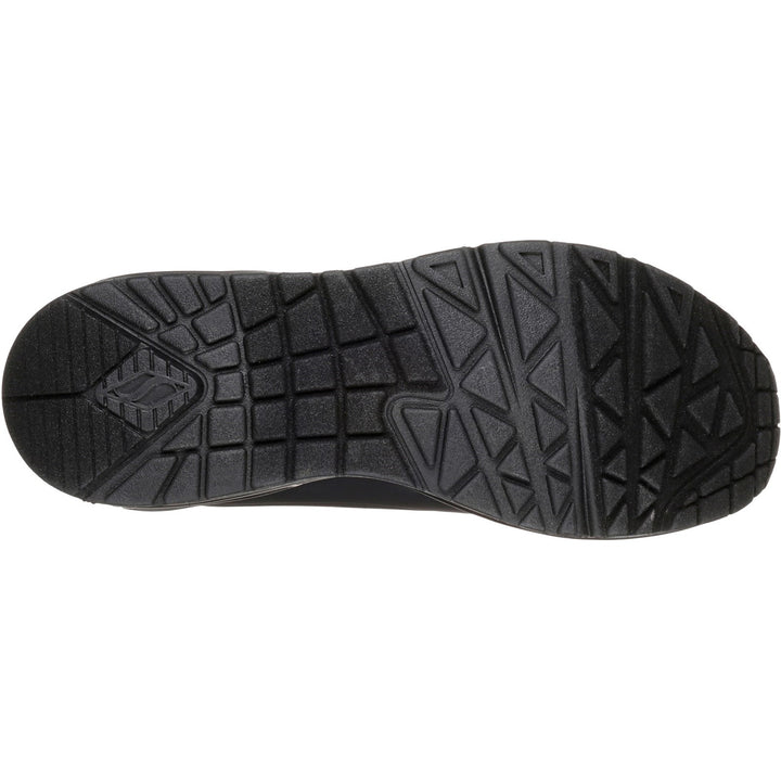 Women's Wide Fit Skechers 73690 Uno Stand On Air Walking Street Wear Trainers - Black/Black