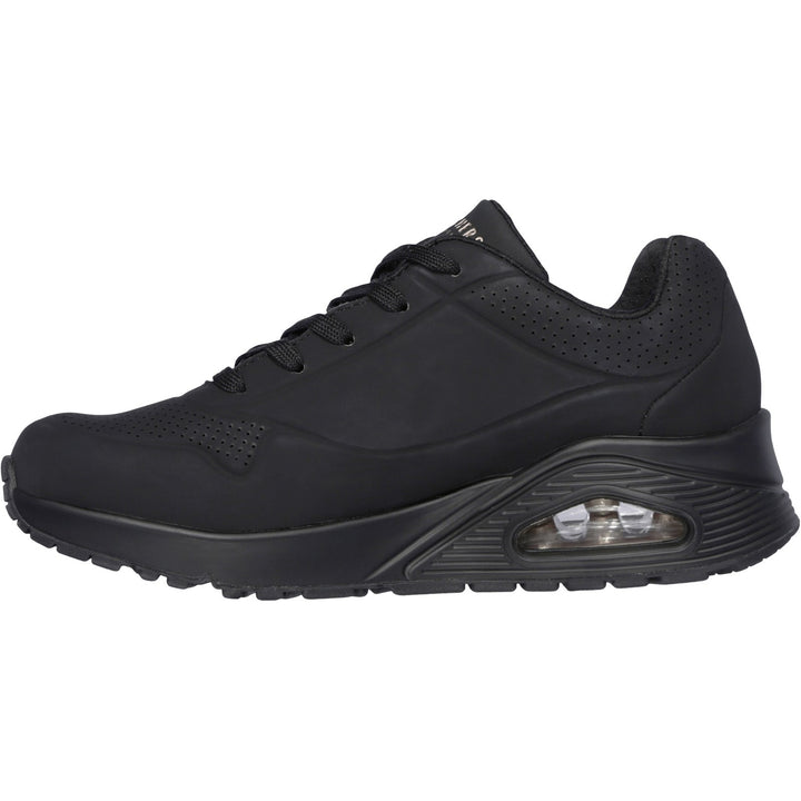 Women's Wide Fit Skechers 73690 Uno Stand On Air Walking Street Wear Trainers - Black/Black