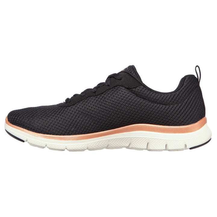 Womens Wide Fit Skechers Flex Appeal 4.0 149303 Brilliant Walking Trainers - Black/Rose Gold